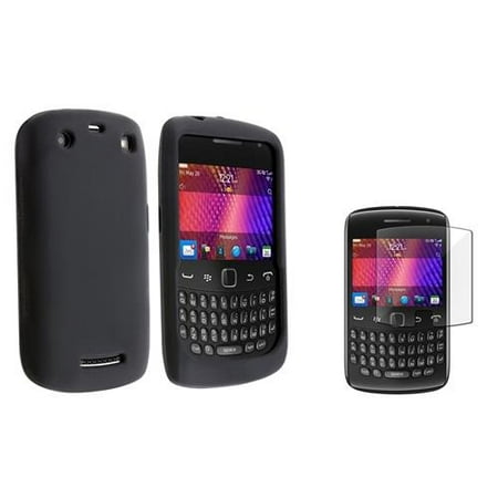 Insten 2in1 Black Silicone Case Cover+Protector For BlackBerry Curve 9350 9360 9370