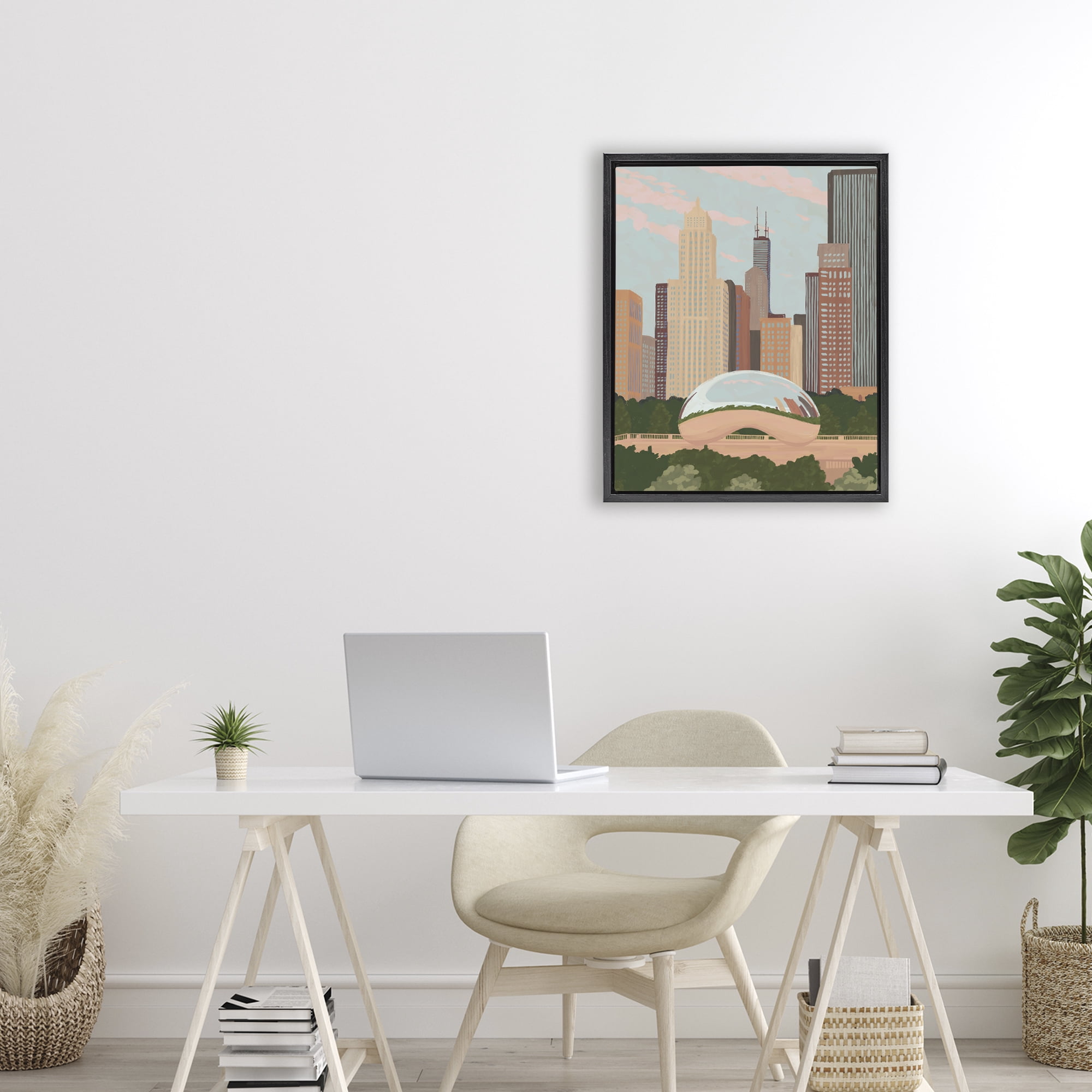 Stupell Industries Chicago Bean Cityscape Black Framed Floater Canvas Wall Art, design by Veronica Lara