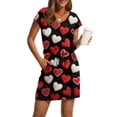 thumbnail image 2 of Women s Casual Valentine Heart Print Dress V Neck Short Sleeve Drawstring Waist with Pockets Soft Comfortable Loungewear Nightgown for Home Daily Wear Multiple Colors, 2 of 6
