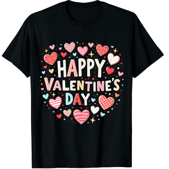 Happy Valentine's Day - Hearts Love Graphic Crew Neck Short Sleeve T-Shirts (Men's, Women's)