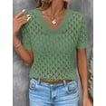 thumbnail image 6 of Women'S Casual Blue Top with Geometric Cutout Design - Loose Fit, V-Neck, Short Sleeve Sweater for Spring and Summer, Versatile and Stylish, 6 of 7