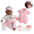 thumbnail image 1 of JC Toys 15 Realistic Soft Body African American Baby Doll with Open/Close Eyes Berenguer Boutique | 10 Piece Gift Set with Bottle, Rattle, Pacifier & Accessories | Pink | Ages 2+, 1 of 5