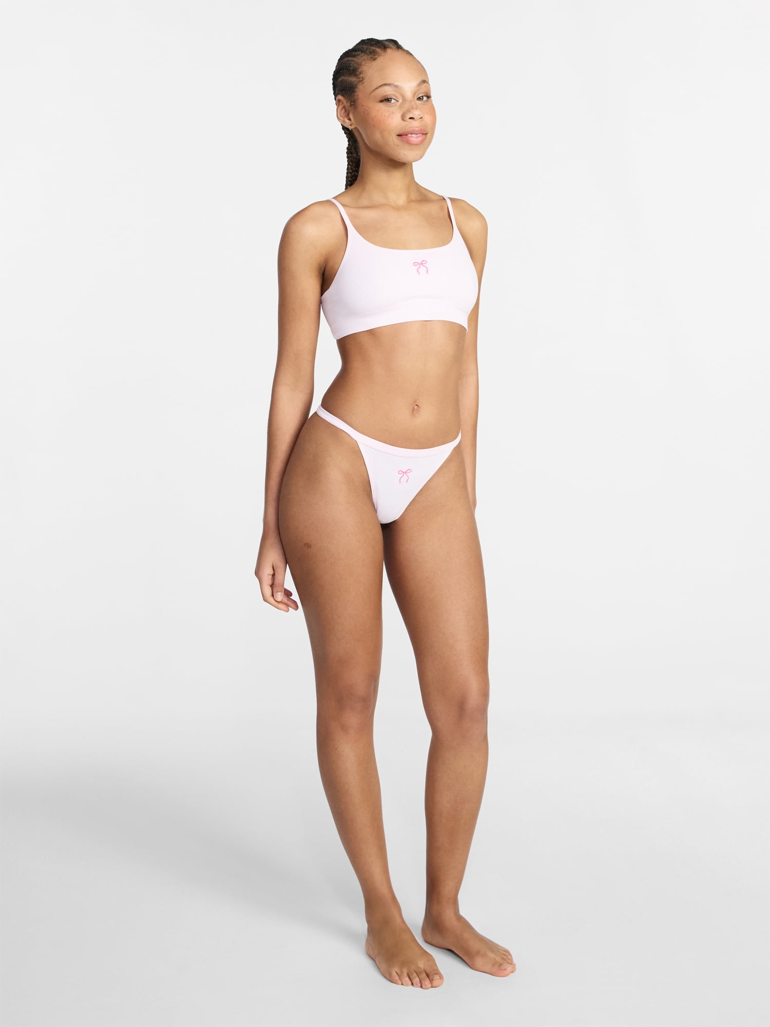 No Boundaries Seamless Ribbed Bralette and Thong Set, 2-Piece, Women's Sizes XS-XXXL
