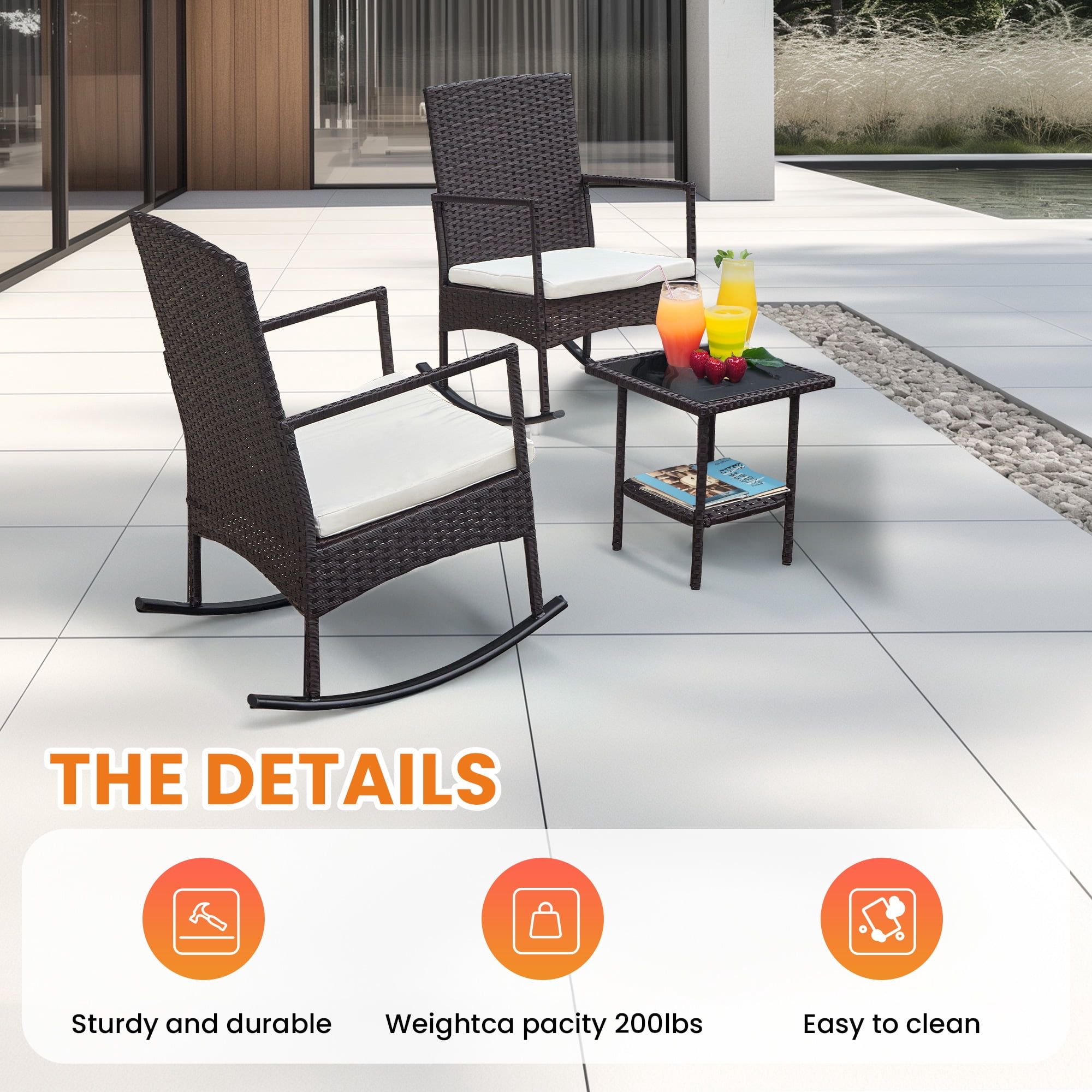 Brefac Oversize 3 Piece Patio Furniture Set Outdoor Patio Rocking Chair Set for Balcony Garden Bistro,Beige