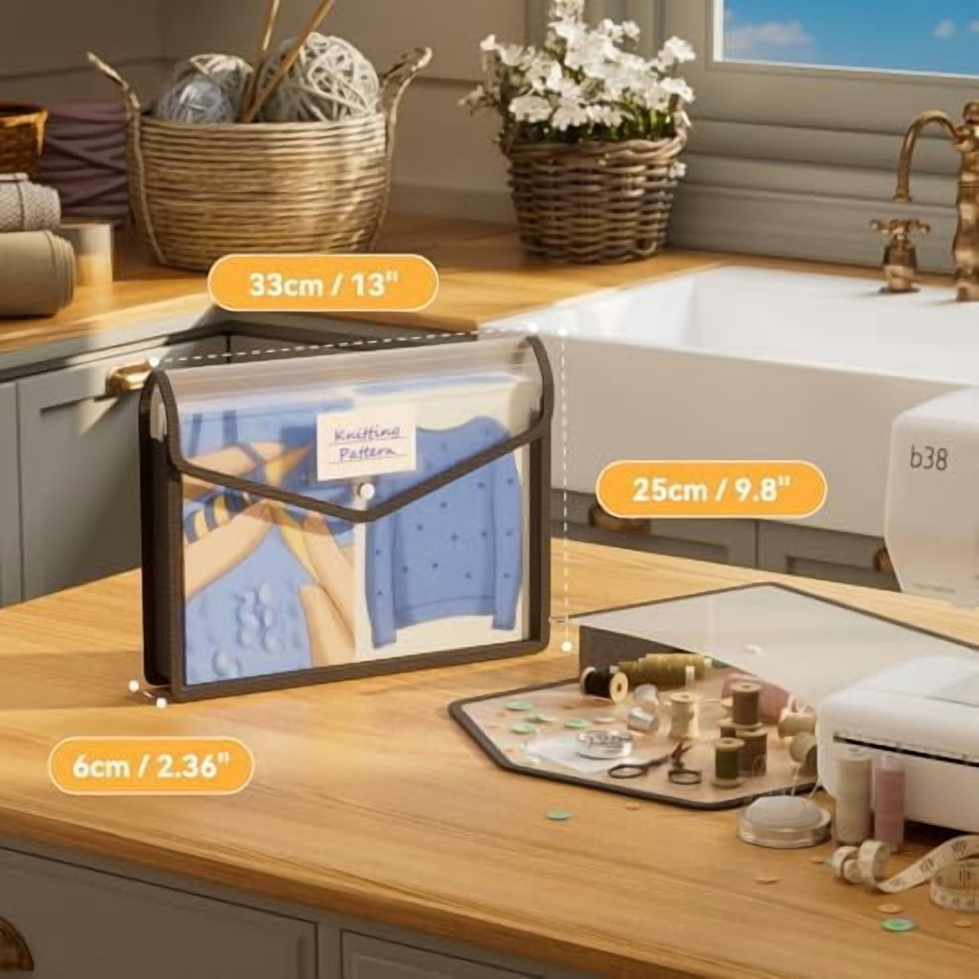 8 Pack Plastic Expanding File Folder, Folders for Documents with Snap Closure, Black File Folder Organizer Holder, Transparent Accordion File Pouch,Large Capacity, Fit Letter/A4 Size - Black