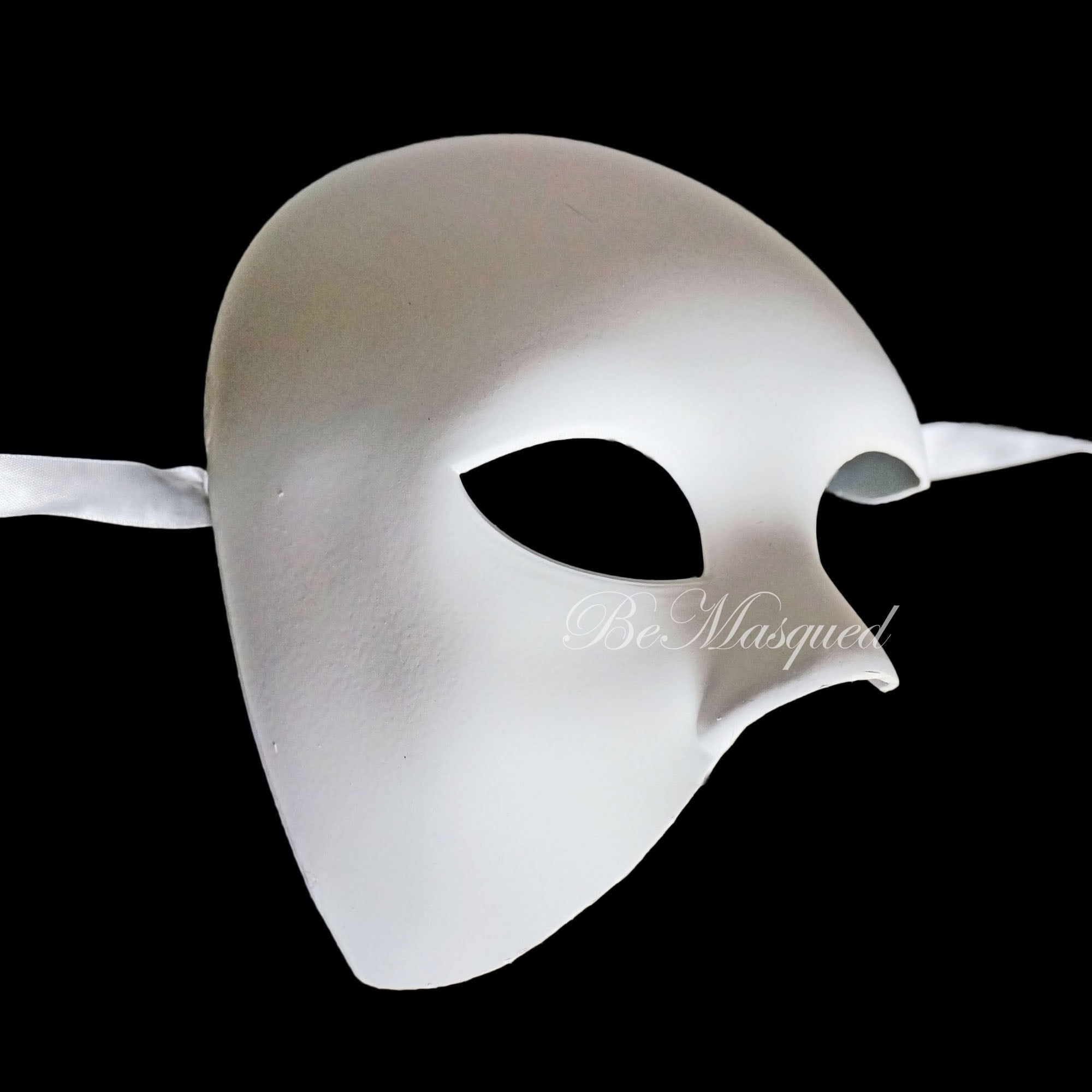 Unpainted Half Face Cracked Phantom Masquerade Mask - White 