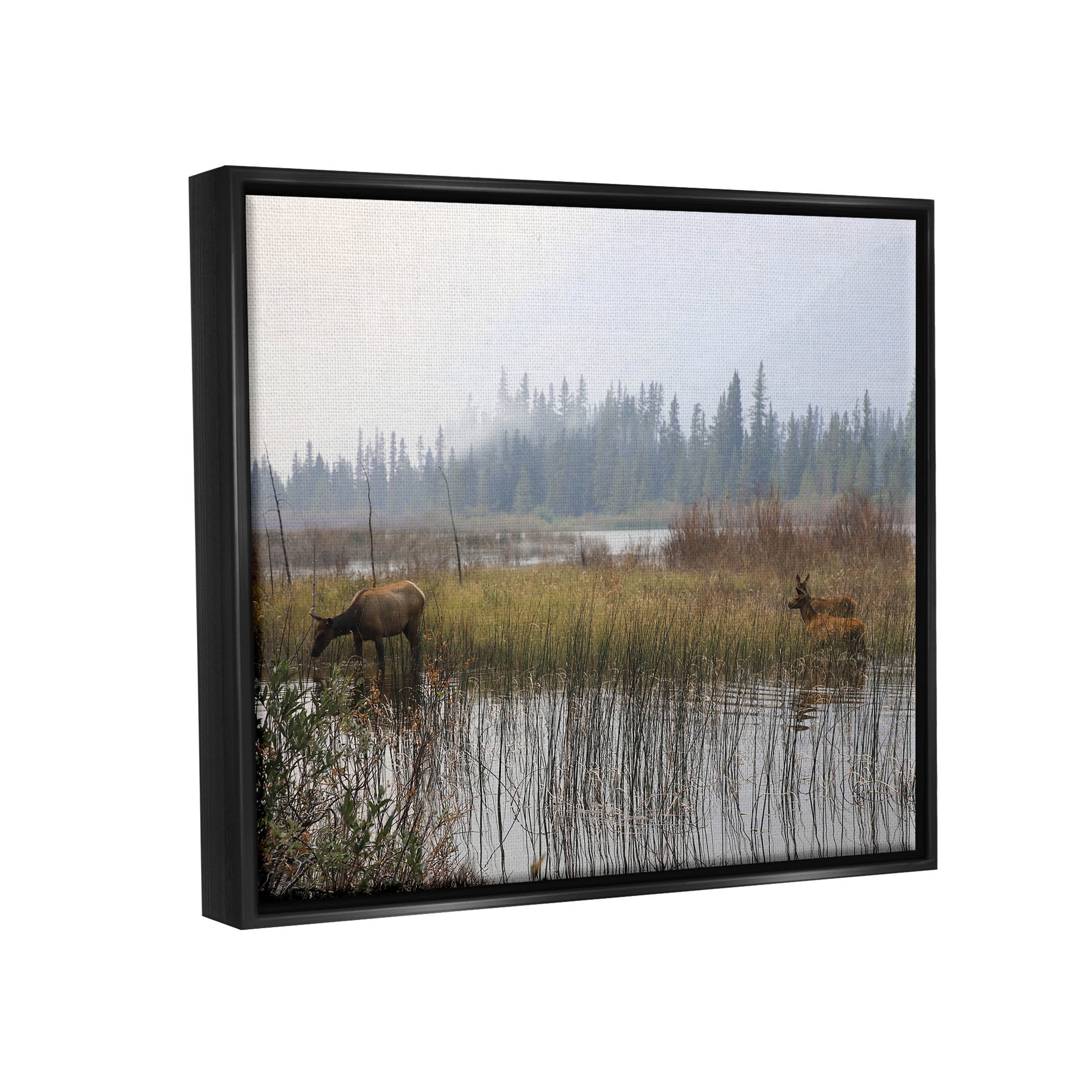 Animals Grazing Creek Landscape Landscape Photograph Jet Black Framed Art Print Wall Art