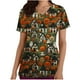 thumbnail image 1 of Tops Cortos para las Mujeres, Cuello en V Imprimido Halloween Manga Corta Ropa de Trabajo con Bolsillo, Poliéster Casual, 1 of 5