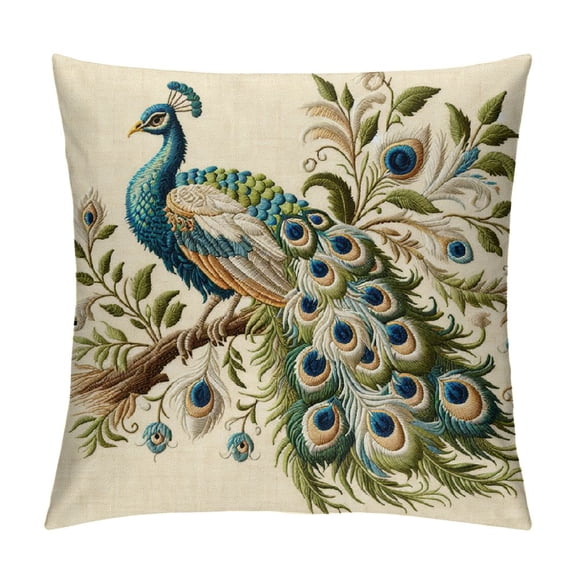 JRXY  Pillow Case Cover Vintage Blue Elegant Colorful Peacock Double Side White