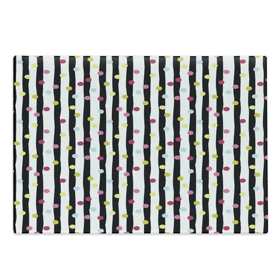 Abstract Cutting Board, Hand Drawn Vertical Monochrome Stripes Background with Colorful Dotted Pattern, Decorative Tempered Glass Cutting and Serving Board, Large Size, Multicolor, by Ambesonne