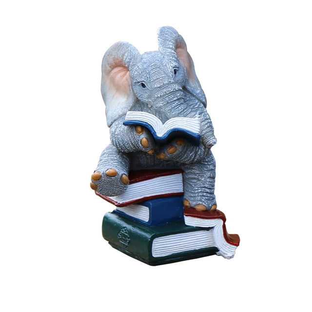 Estatua de elefante con lectura de resina para decoración de jardín, 28 cm