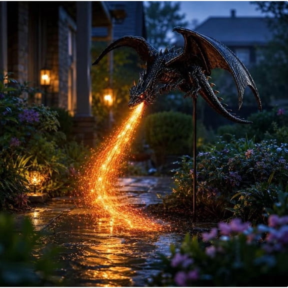 Dragon Flame Solar Garden Statue,Fire-Breathing Dragon Sculpture with LED Flame Light,Outdoor Lawn Decor for Yard Patio Garden Pathway Display