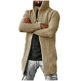 thumbnail image 2 of YueHuiYing Men'S Solid Color Knitted Coat Hooded Long Open Front Cardigan Overcoat Medium Length Sweater With Pockets, 2 of 4