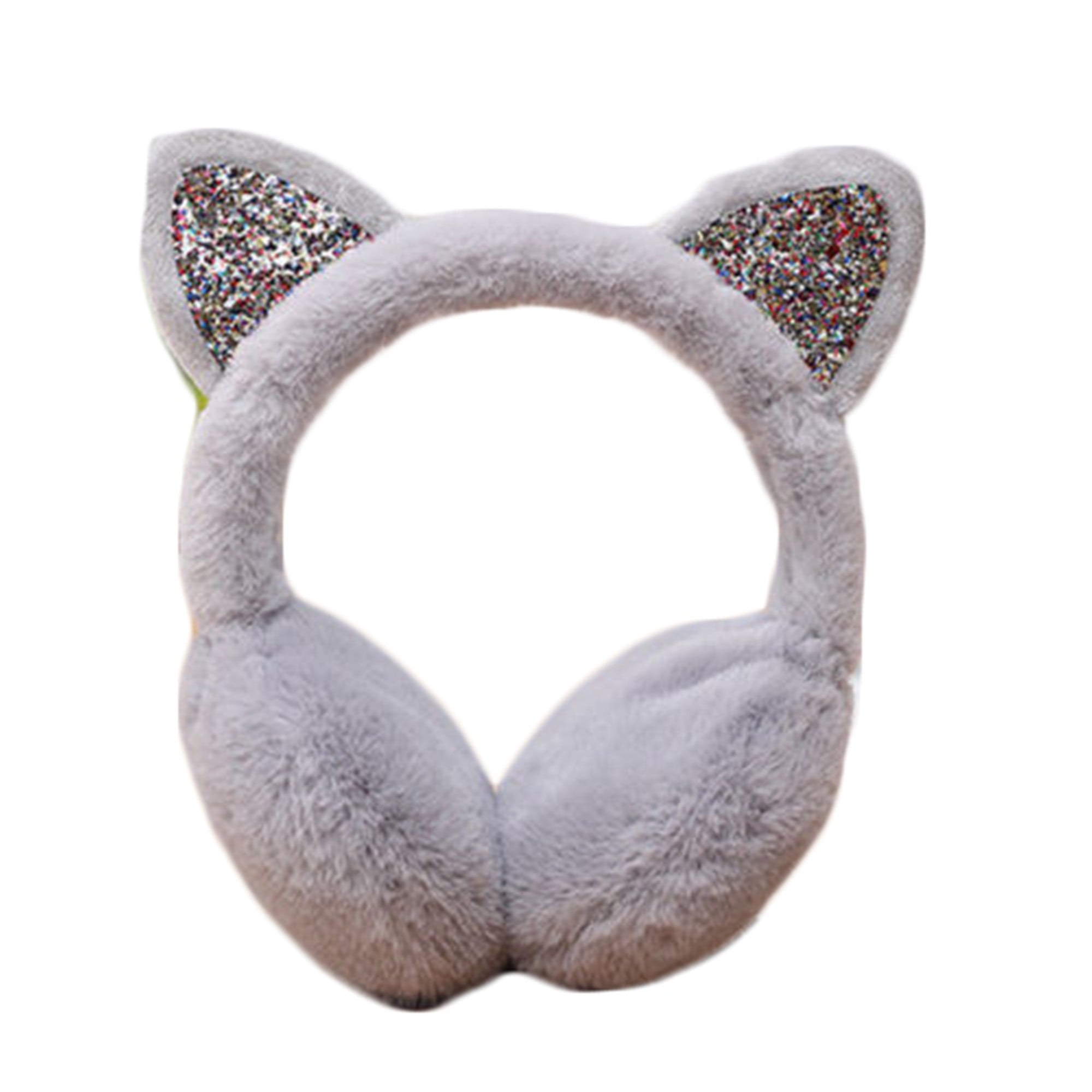 chlius Girls Earmuffs Foldable Cat Ear Earmuffs Adjustable Plush Ear Warmer Muffs Sequin Design Perfect Winter Gift