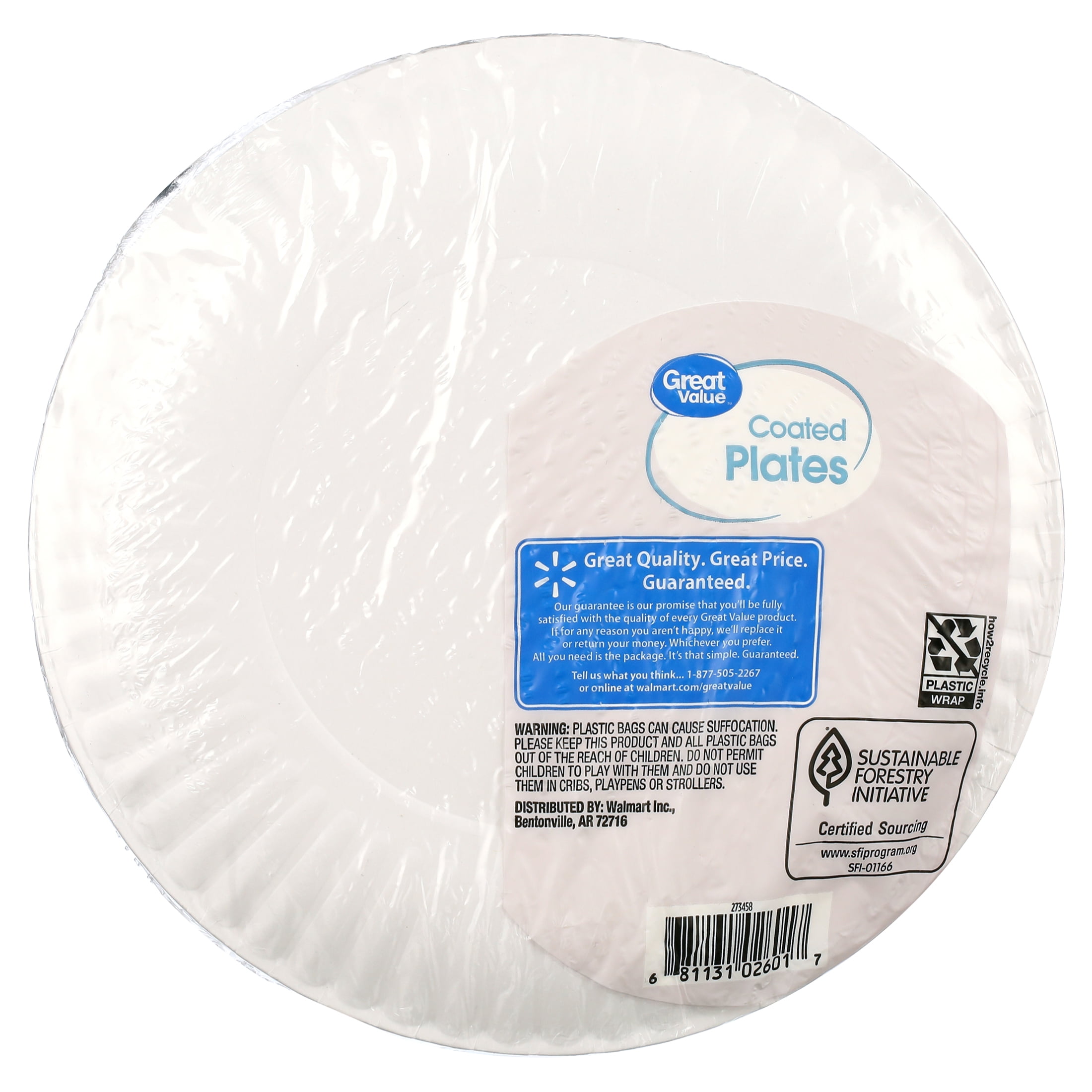(8 pack) Great Value Coated Paper Plates, 9 Inch, White, 70 Count
