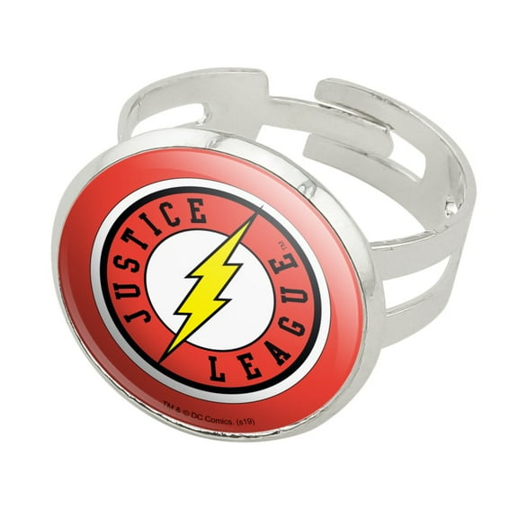 Justice League The Flash Athletic Logo Silver Plated Adjustable Novelty Ring