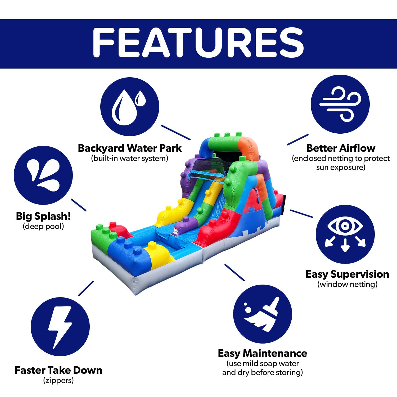 HeroKiddo 12' Tall Dual Lane Inflatable Water Slide with Pool, Commercial Grade PVC Vinyl, for Kids and Adults