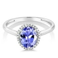 thumbnail image 3 of Gem Stone King 10K White Gold Blue Tanzanite and Diamond Halo Engagement Ring for Women (1.16 Cttw, Gemstone Birthstone, Oval 8X6MM), 3 of 6