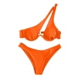 thumbnail image 7 of Women's One‑Shoulder Cutout High‑Waist Two‑Piece Bikini Set Solid‑Color Underwire Padded Split Swimsuit Orange S(S), 7 of 7