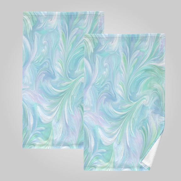 2 Pack 100% Cotton Towels Soft Absorbent Towel Set for Bathroom Beach Sports 16x28in Aqua Swirl Feather Design