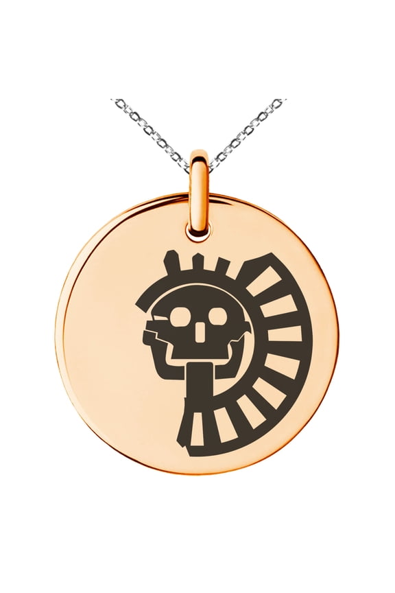 Stainless Steel Aztec Chief Tribe Rune Engraved Small Medallion Circle Charm Pendant Necklace