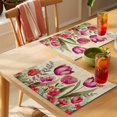 thumbnail image 4 of Red and Placemats Set of 2, Pink Tulip Watercolor Floral Retro Linen Non-Slip Place Mats Washable Table Mats for Kitchen Dining Table Decorations Indoor/Outdoor, 4 of 9