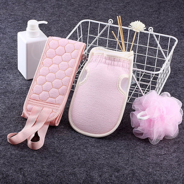 Exfoliante de espalda de lufa para ducha, limpiador exfoliante de espalda de lino suave natural para acné de ducha, limpiador de espalda extra largo, exfoliante de baño de doble cara, limpie