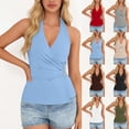 thumbnail image 1 of FRSASU Hauts Dos Nu Sans Manches à Col en V pour Femmes, Ajustés, Mode Été Décontractée, Rouge G(L), 1 of 9