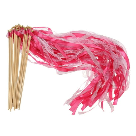 Uxcell Lace Silk Ribbon Fairy Sticks Wands for Wedding Party, Fuchsia 25 Pack