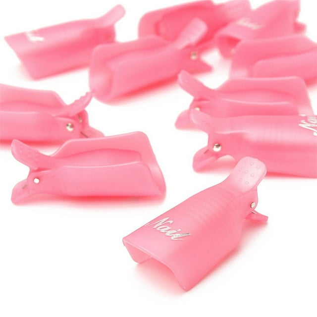 10PC Plastic Cap Clip Gel Polish Remover Wrap Pink