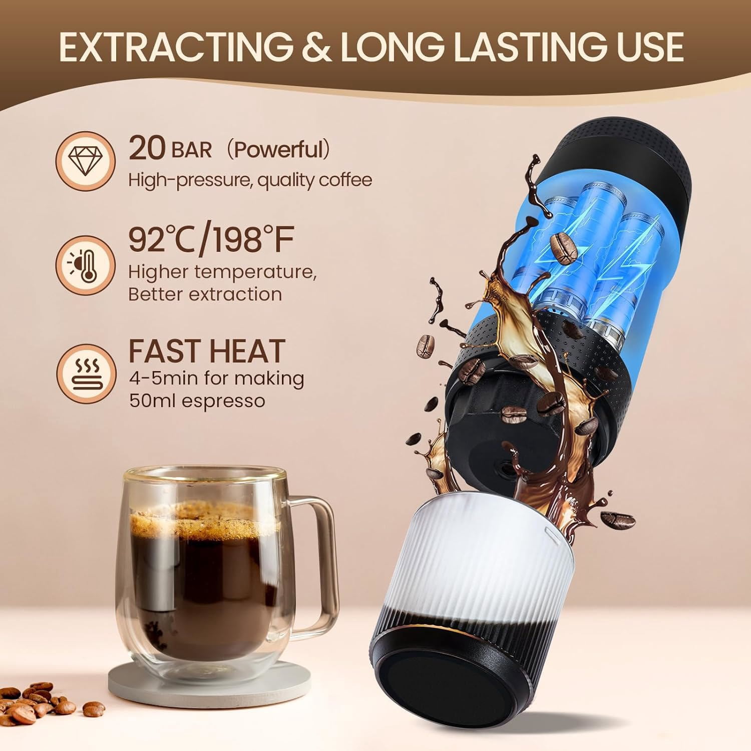 Portable Espresso Machine for Travel, capsule coffee machine with USB-C, Ideal for Camping, Car, Office & Gifts, Black