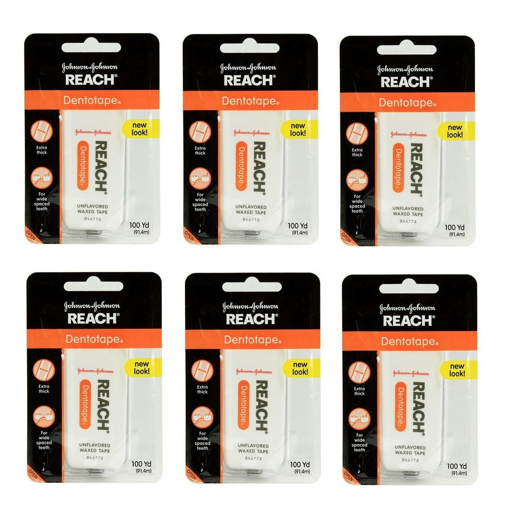 6 PACK Reach Dentotape Unflavored Extra Thick Waxed Tape 100 Yards