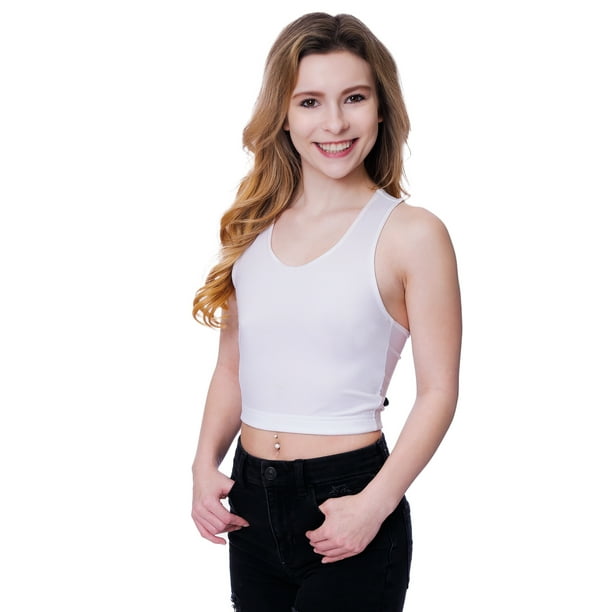 Underworks Womens Firm Compression Racerback Crop Top Chest Binder and  Minimizer - White - X-large