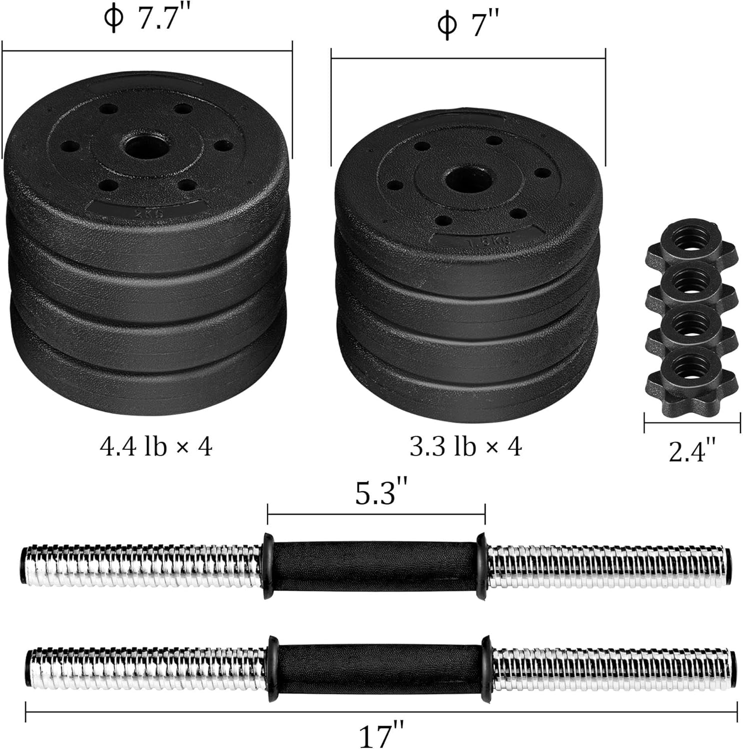 Librala Adjustable Dumbbells Weight Set Dumbbell Weights Exercise & Fitness Equipment w/ 4 Spinlock Collars for Women & Men Home Gym Strength Training 33 pounds