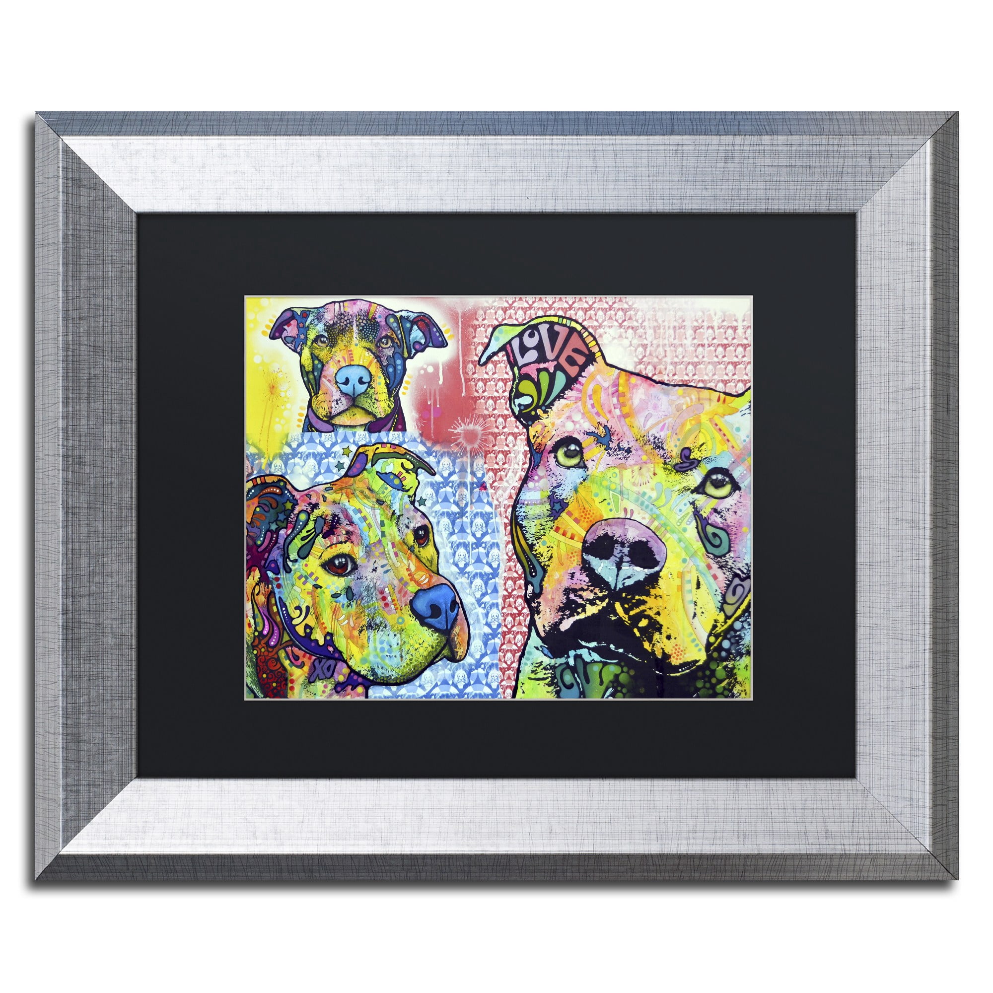 Trademark Fine Art "Thoughtful Pit Bull Part 3" Canvas Art by Dean Russo, Black Matte, Silver Frame