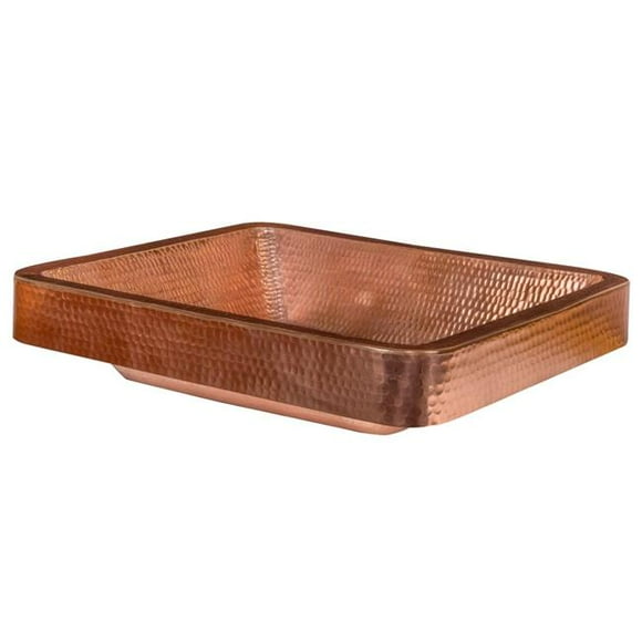 Premier Copper Products VREC19SKPC 19 in. Rectangle Skirted Vessel Hammered Copper Sink in Polished Copper