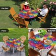 thumbnail image 4 of Colorful Geometric Round Tablecloth for 55-60 Inch Tables,Fitted Table Cover with Elastic Edge,Modern Rainbow Ombre Abstract Art Waterproof Outdoor Table Cloth Protector for Patio Garden Dinner, 4 of 9