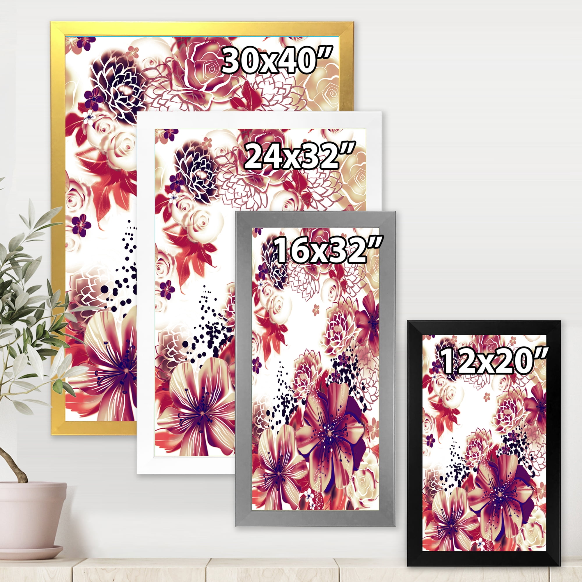 Designart 'Yellow and Pink Flowers Retro' Traditional Framed Art Print