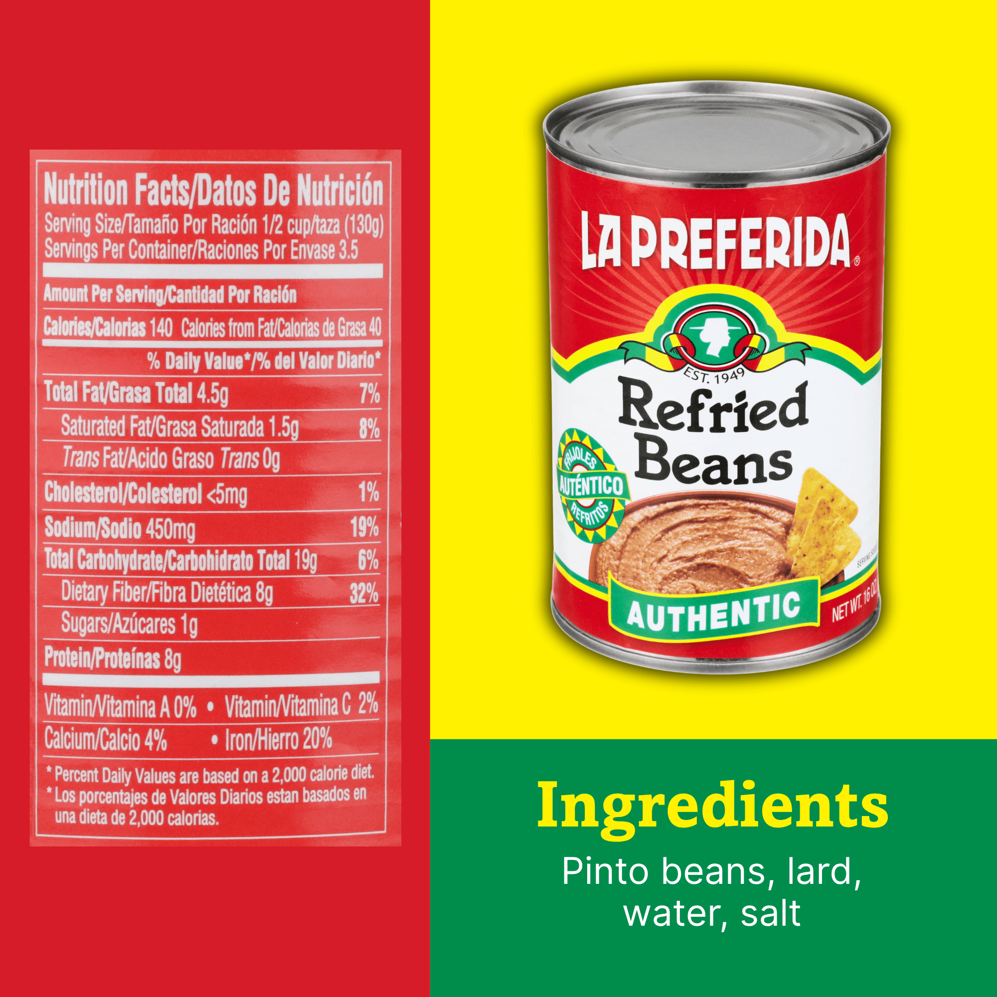 (12 pack) La Preferida Refried Beans, 16 oz, Can, Contains Soy and its Derivatives