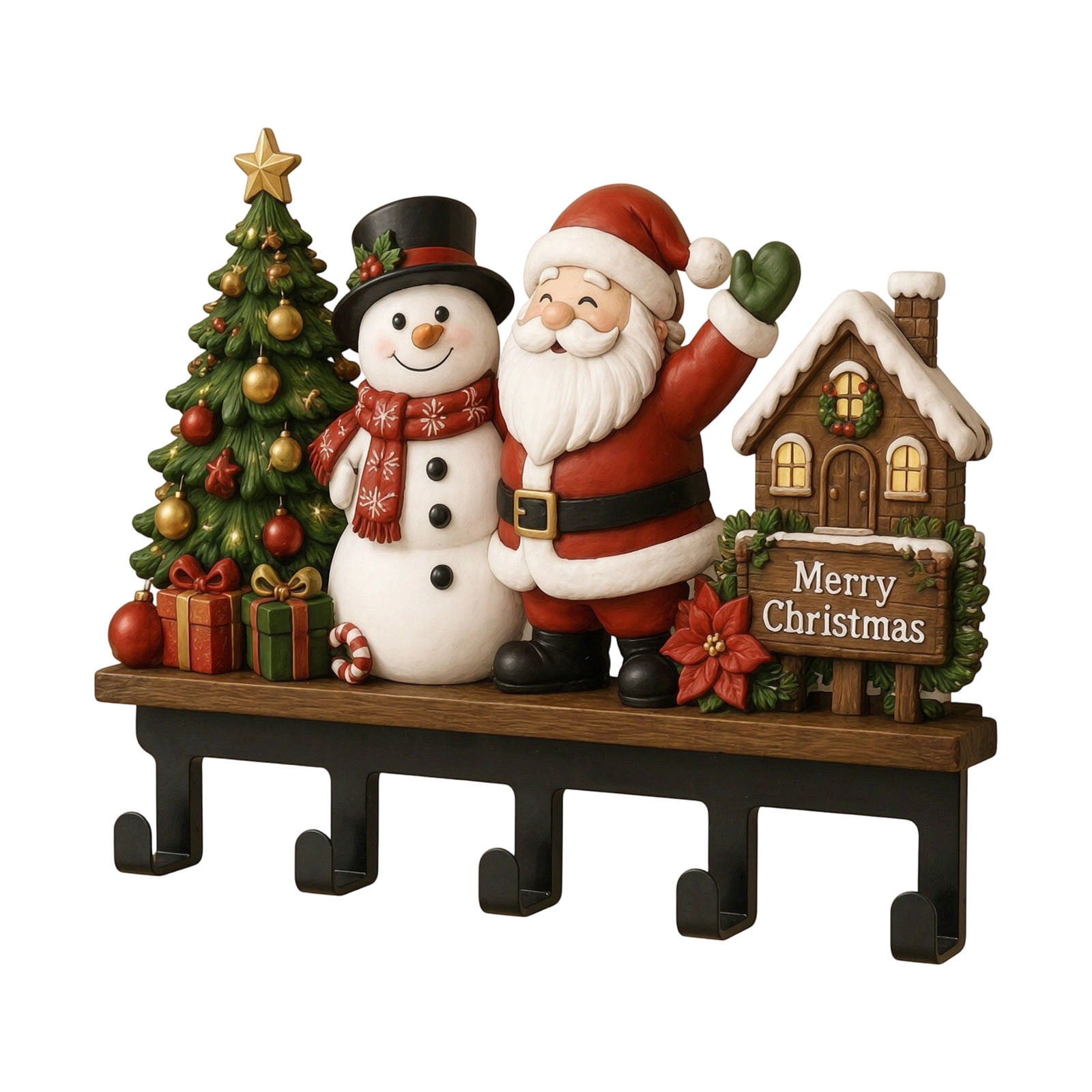 Panchenh Holiday Themed Door Hook Christmas Fairy Tale Cottage Wall Hanging Hook Non Perforated Decorative Hanging Rack Key Scarf Storage Hook
