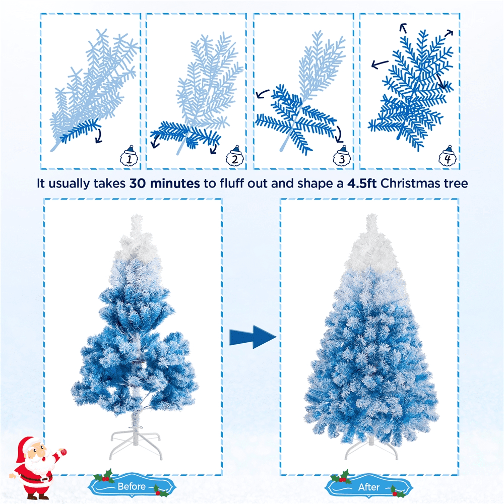 Alden Design 4.5ft Pre-lit Flocked Artificial Christmas Tree with Foldable Stand, Lake Blue Gradient