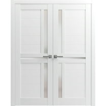 Solid French Double Doors 72 x 80 inches | Veregio 7288 White Silk with Frosted Glass | Wood Solid Panel Frame Trims | Closet Bedroom Sturdy Doors