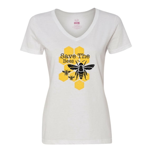 Inktastic Honeycomb Save the Bees Women's V-Neck T-Shirt