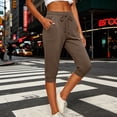thumbnail image 2 of OVAFBAU Women's Capris Pants Yoga Workout Leggings Mid Waist Drawstring Jogger 7/8 with Pockets Casual Wear Pants, 2 of 8