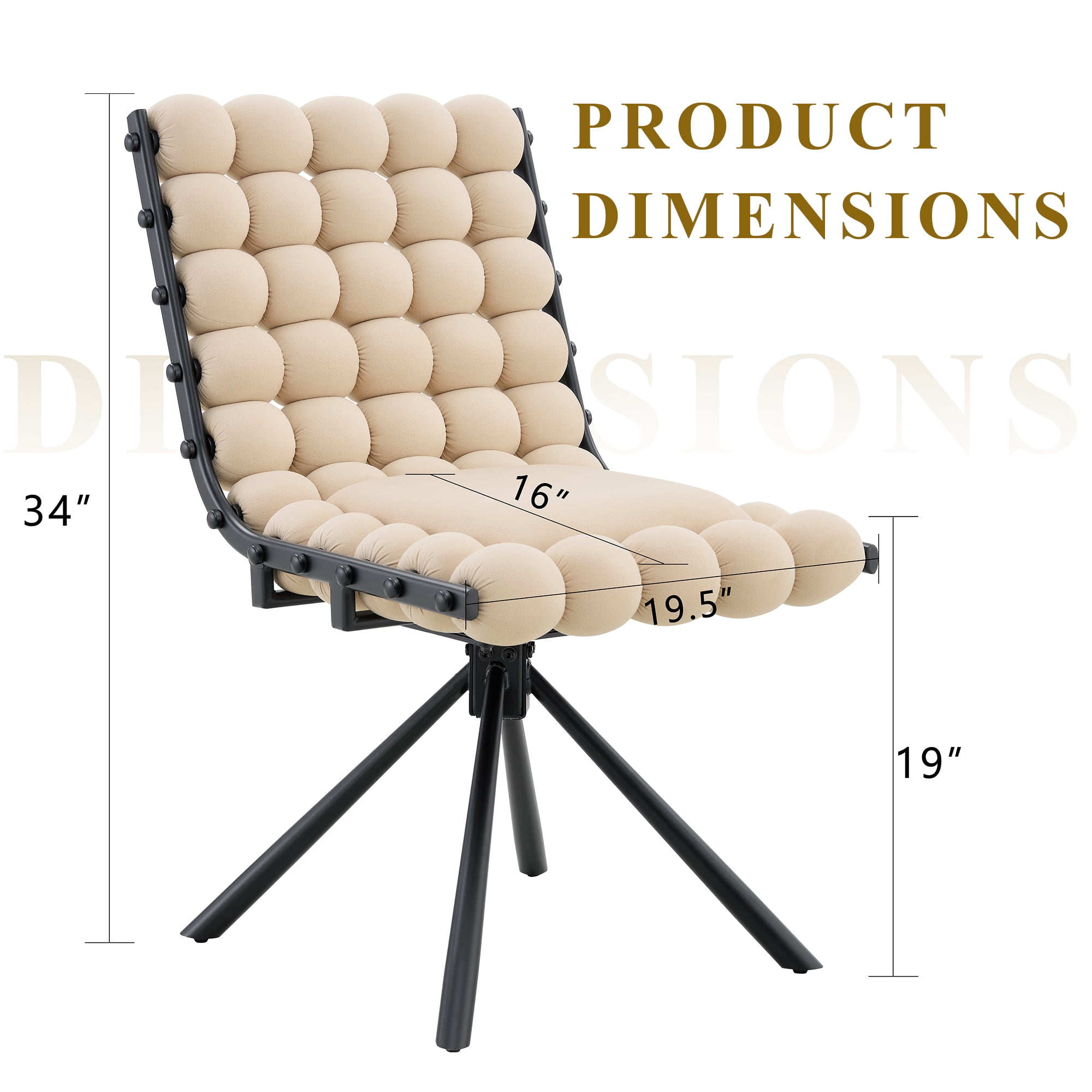 Aukfa Velvet Swivel Dining Chairs Set of 2, Modern Bubble Tufted Kitchen Side Chairs, Black Metal Legs,Beige