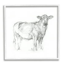 Stupell Industries Minimal Cattle Sketch Animals & Insects Drawing White Framed Art Print Wall Art, 24 x 24