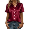 thumbnail image 2 of CIENVNSTG Womens Satin Silk Blouse Short Sleeve Lapel Collar Tops Lightweight Solid Color Button Down Shirts Work Business Dressy Outfits XXL, 2 of 7