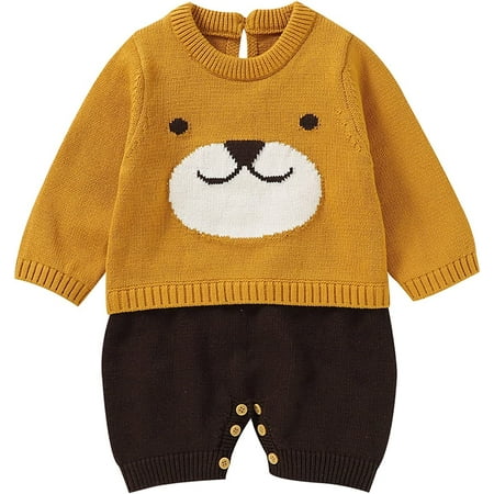 

QWZNDZGR Infant Baby Girl Boy Fall Winter Knit Romper Onesie Footed Romper Ruffle Jumpsuit Waffle Cotton Button Jumpsuit