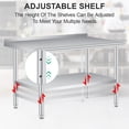 thumbnail image 4 of GloryStar Table de Préparation en Acier Inoxydable Homologuée NSF, 24"x48 Pouces/60"x24 Pouces Table de Travail Robuste avec Tablette Inférieure Réglable, Dosseret et Roulettes Optionnelles pour Restaurant Ou Usage Extérieur, 4 of 7