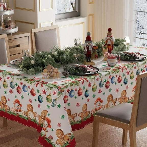 Gingerbread Man Snowman Tree Winter Tablecloth Rectangle Christmas Table Cloth Washable Table Covers for Indoor Dining Home Party Xmas Decorations 60x84 Inch
